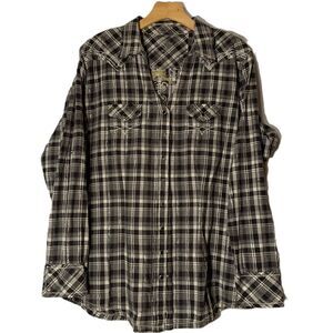 Wrangler Rock 47 Embellished Plaid Western Shirt Black White Gold Embroidery XXL